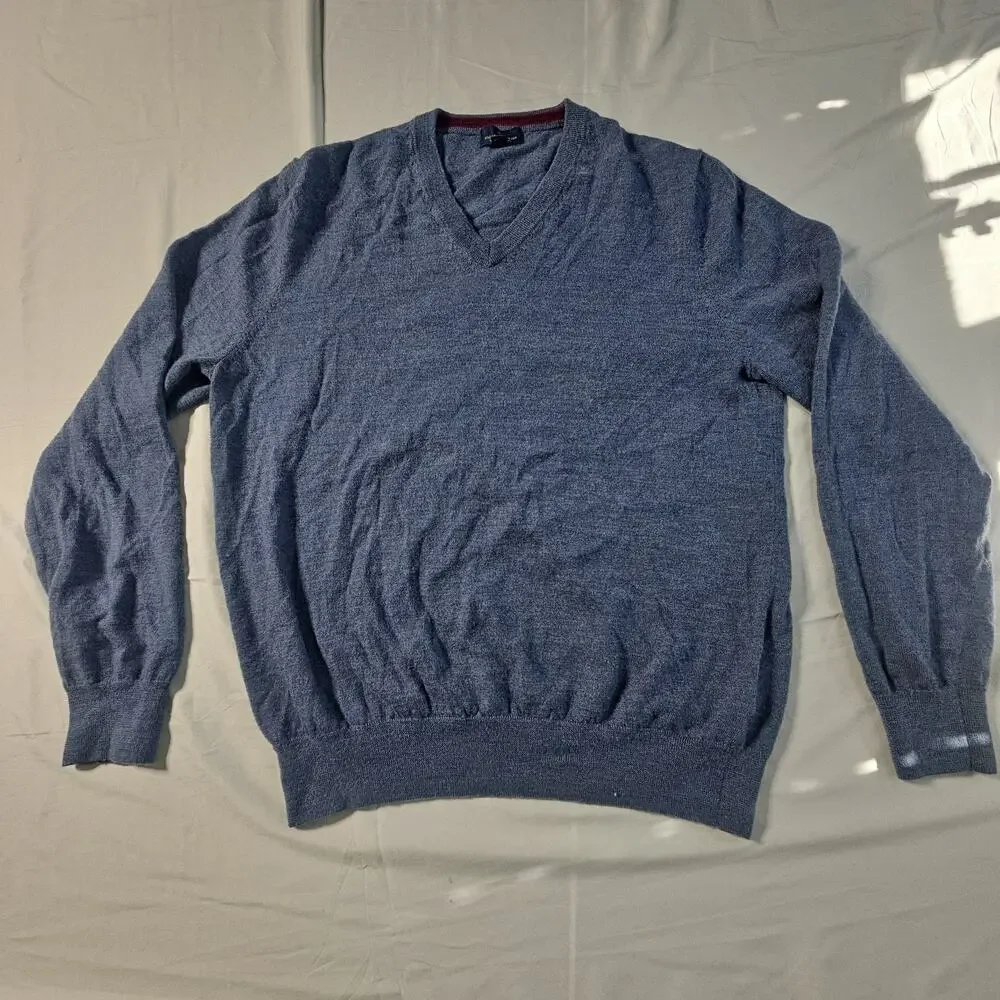Brooks Brothers Mens 100% Extra Fine Merino Wool V Neck Sweater Size Large